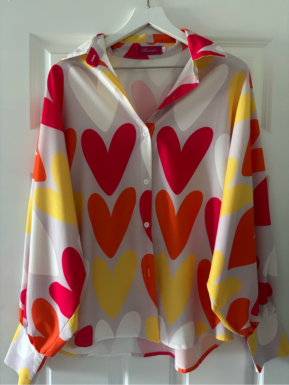 Mundefeis Long Dolman Sleeve Button Down - Rainbow Hearts